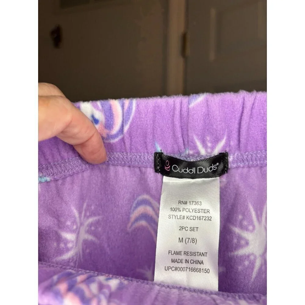 CUDDL DUDS NEW Girls M (7/8) Sleepwear Pants Purple Unicorn Fleece Fuzzy Comfy